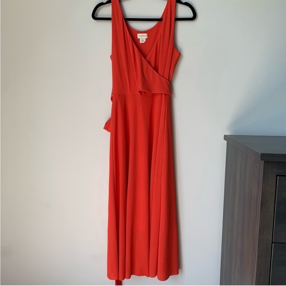 SIZE M CLUB MONACO JADRIEN WRAP MIDI SLEEVELESS RIBBED LINED DRESS CORAL ORANGE - Picture 3 of 7